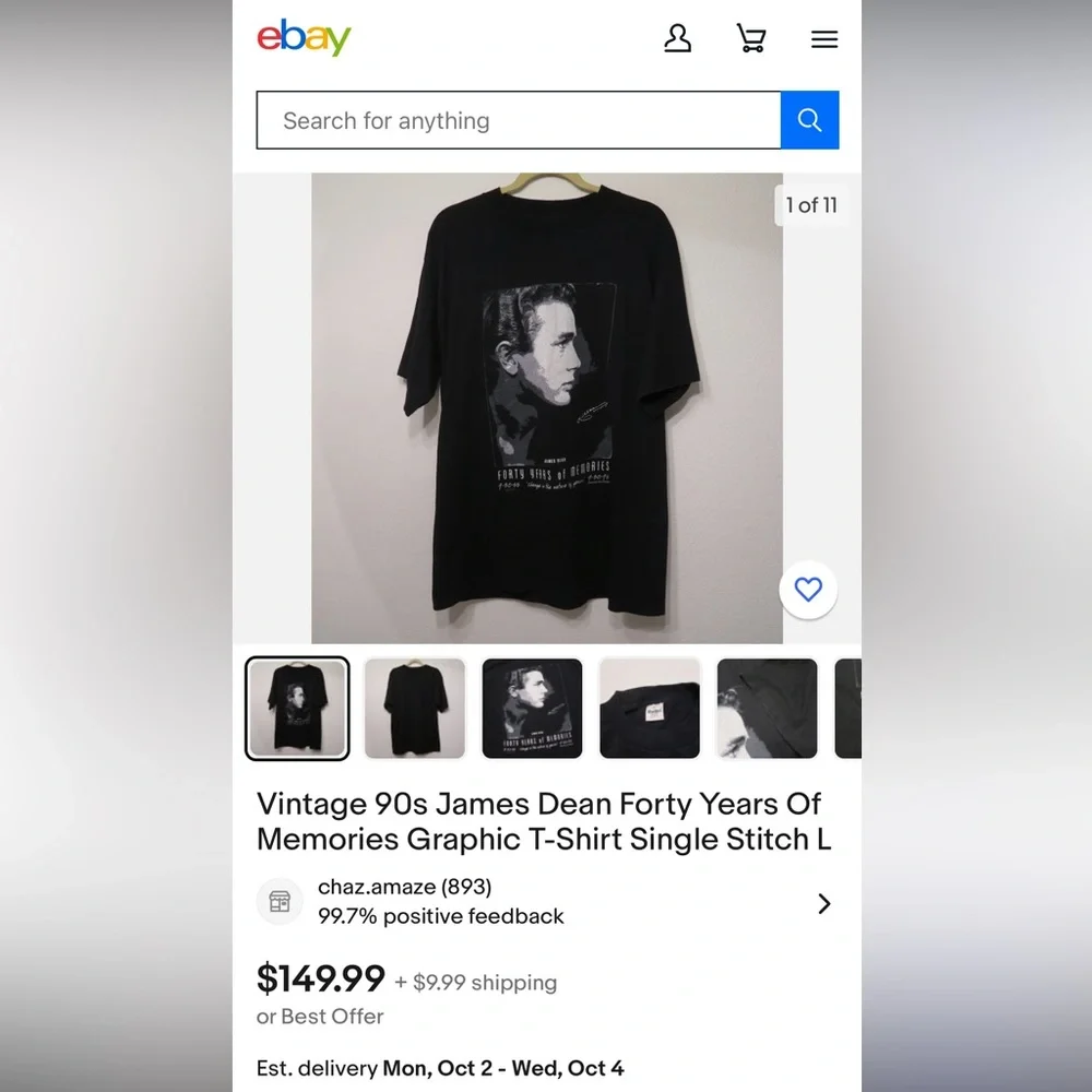 Vintage 90s James Dean Forty Years Of Memories Graphic T-Shirt - Picture 10 of 10